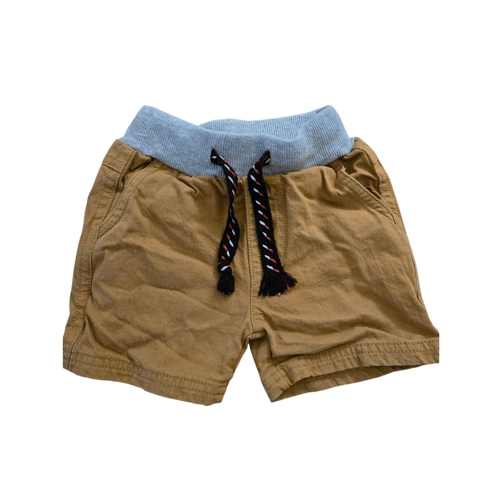 Baby Boy Mustard Yellow Cotton Pull On Shorts Grey‎ Ribbed Waist 9-12M